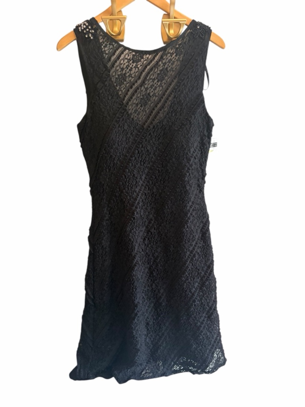 CACHE NWT Vintage Black Lace Drape Back Ornamental Shoulder Dress